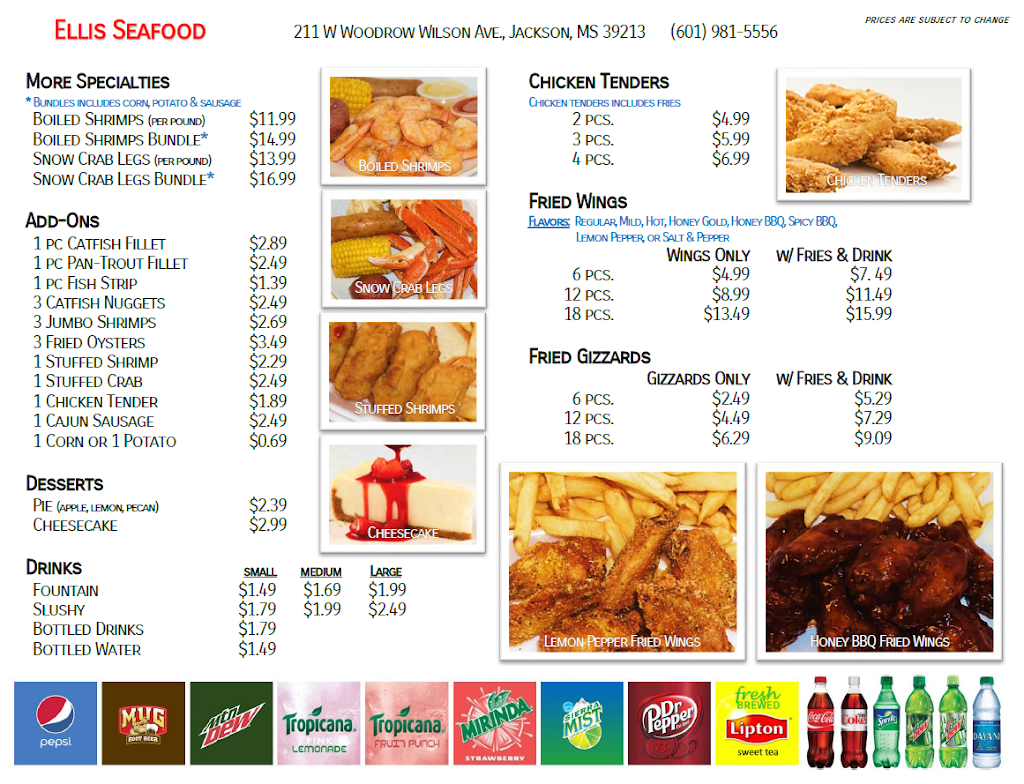 Ellis Seafood | restaurant | 211 W Woodrow Wilson Ave, Jackson, MS 39213, USA | 6019815556 OR +1 601-981-5556