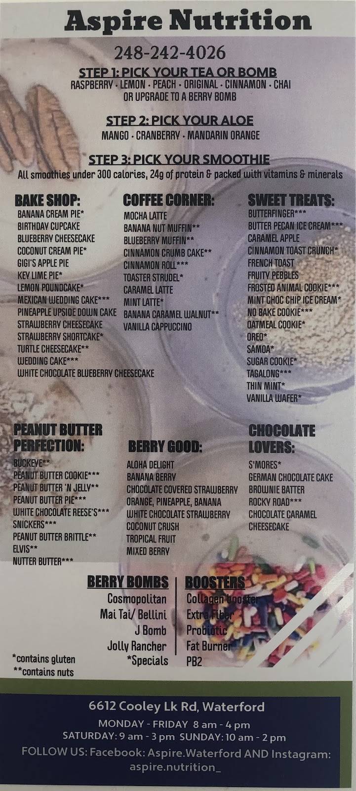 Aspire nutrition | restaurant | 6612 Cooley Lake Rd, Waterford Twp, MI 48327, USA | 2482424026 OR +1 248-242-4026