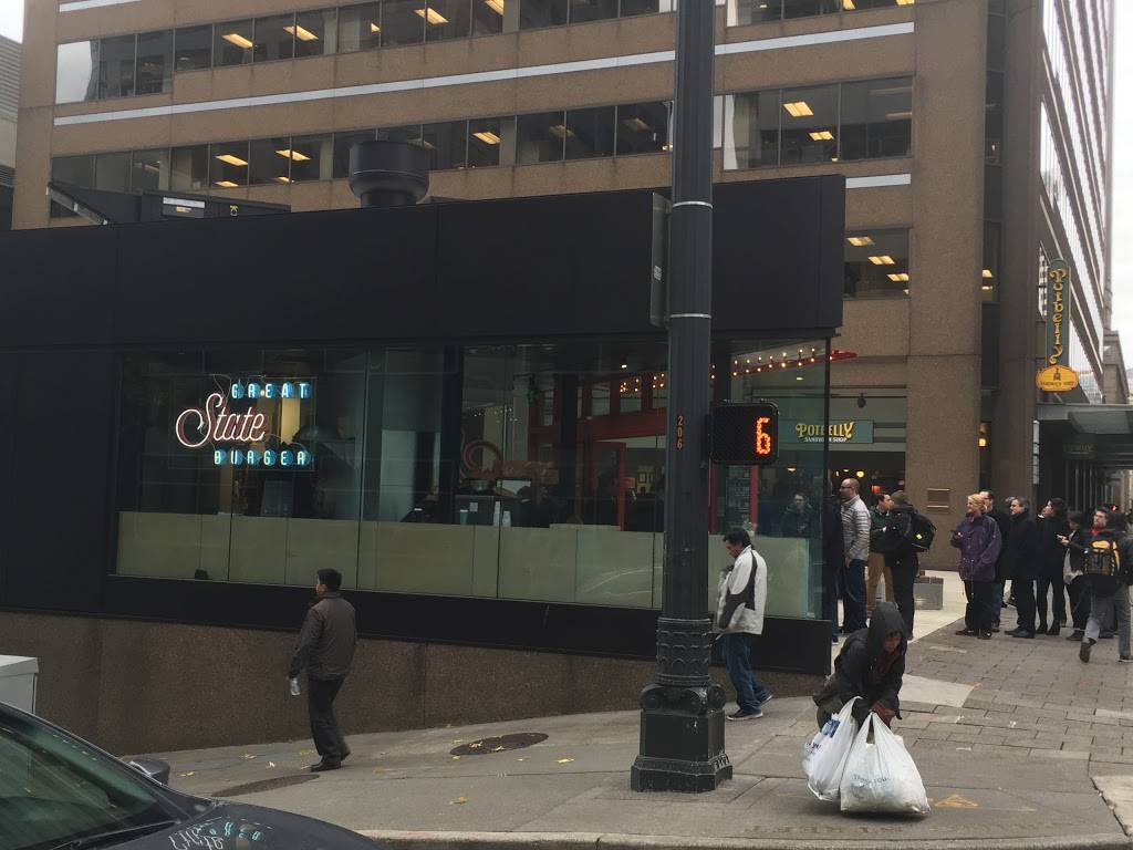 Great State Burger | restaurant | 1111 3rd Ave, Seattle, WA 98101, USA | 2067757111 OR +1 206-775-7111