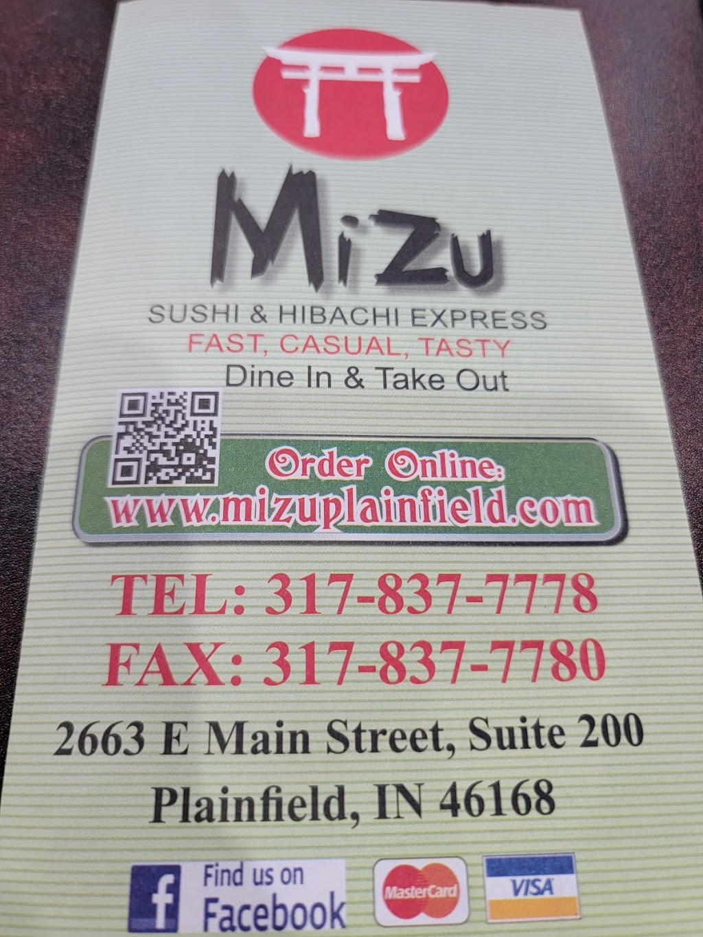 Mizu - Sushi and Hibachi Express | restaurant | 2663 E Main St #400, Plainfield, IN 46168, USA | 3178377778 OR +1 317-837-7778