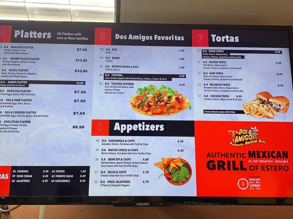 Dos Amigos Authentic Mexican Grill | restaurant | 21481 S Tamiami Trail, Estero, FL 33928, USA | 2399499008 OR +1 239-949-9008