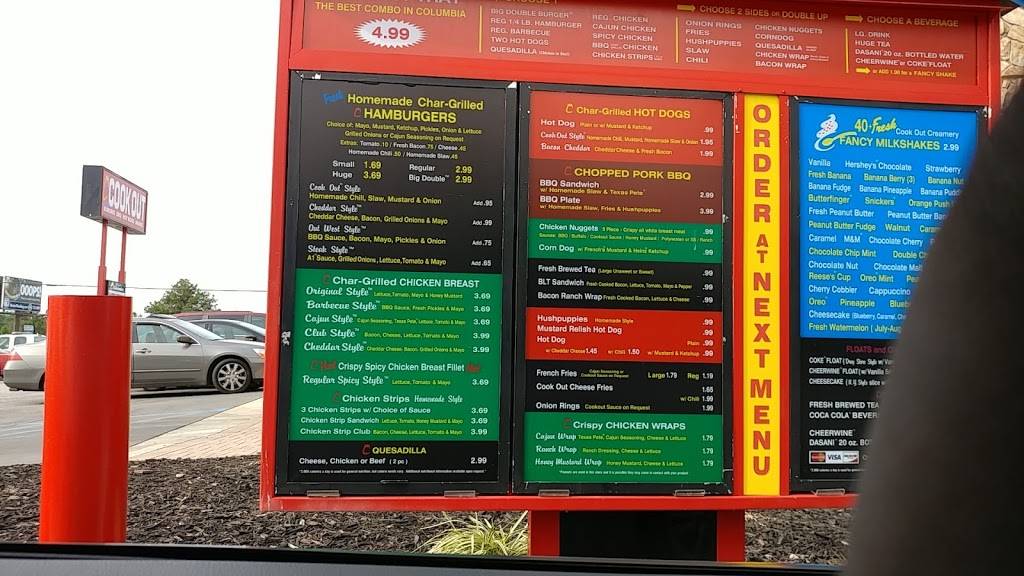 Cook Out | restaurant | 10030 Two Notch Rd, Columbia, SC 29223, USA | 8035509732 OR +1 803-550-9732