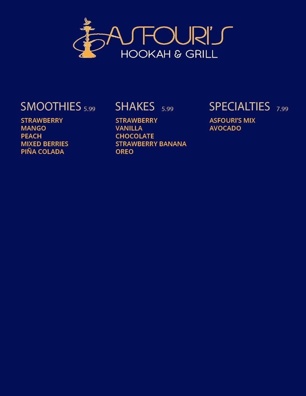 Asfouris Hookah & Grill | restaurant | 2727 Fondren Rd #4b, Houston, TX 77024, USA | 3463204001 OR +1 346-320-4001