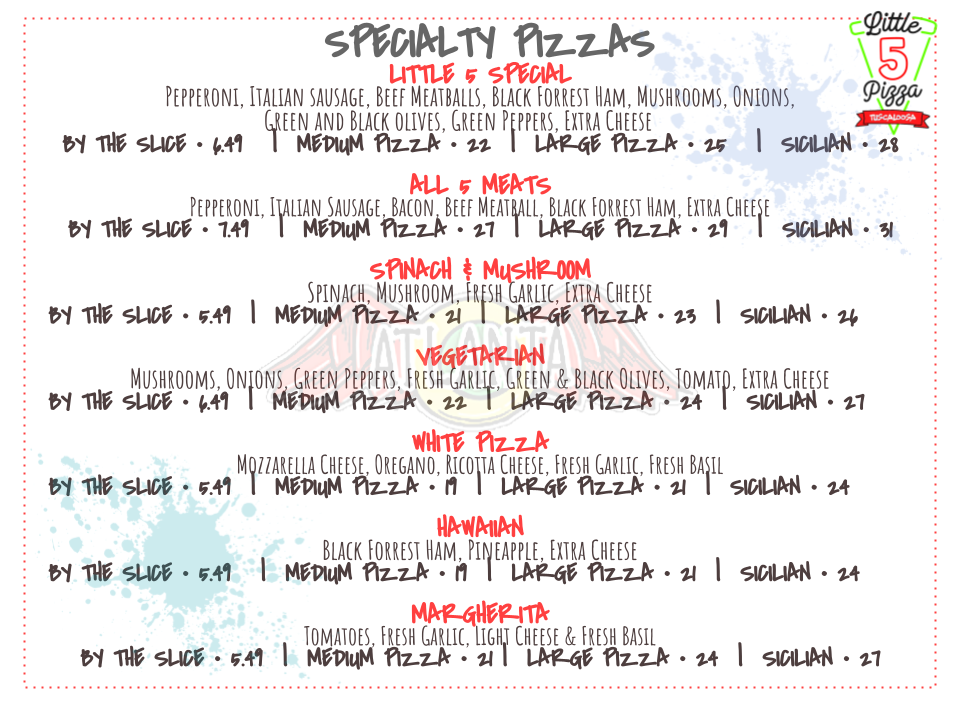 Little 5 Pizzeria | restaurant | 1130 University Blvd suite B-6, Tuscaloosa, AL 35401, USA | 2057377769 OR +1 205-737-7769