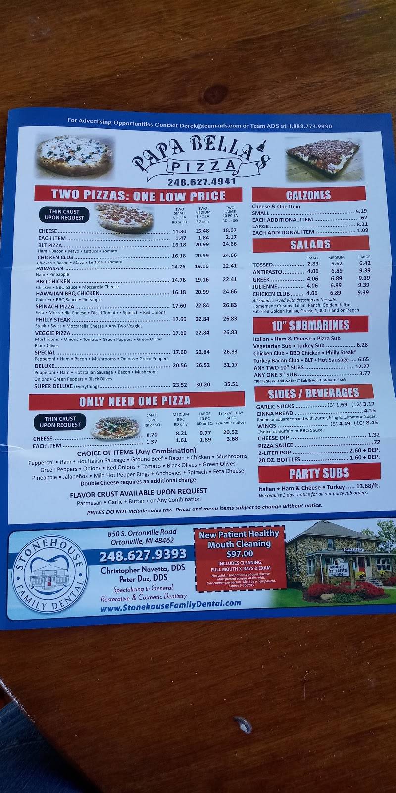 Papa Bellas Pizza | restaurant | 425 Mill St, Ortonville, MI 48462, USA | 2486274941 OR +1 248-627-4941