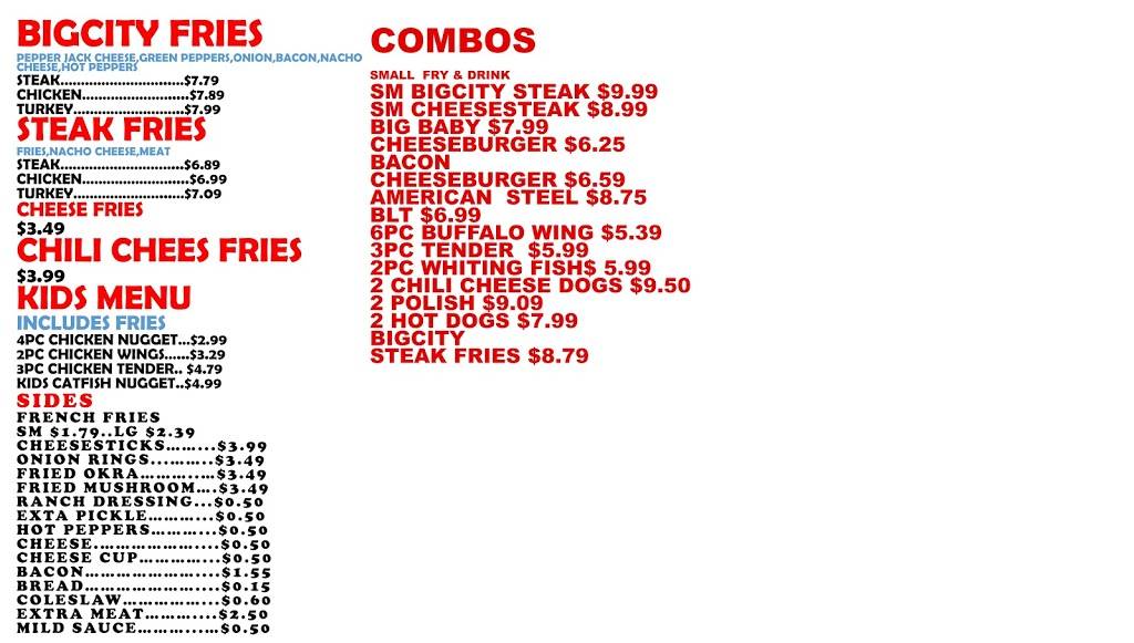 BigCity CheeseSteaks | restaurant | 6421 Columbia Ave, Hammond, IN 46320, USA | 2199377978 OR +1 219-937-7978