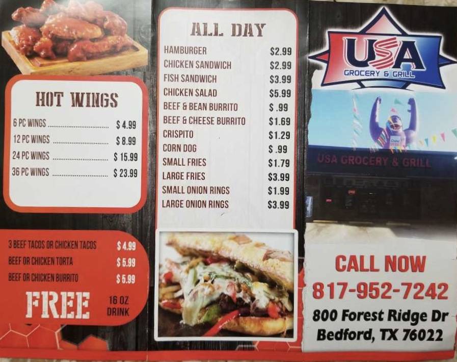 USA Grocery and Grill | restaurant | 800 Forest Ridge Dr, Bedford, TX 76022, USA | 8179527242 OR +1 817-952-7242