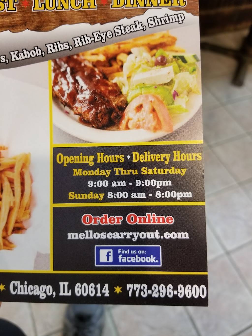 Mellos Carryout | restaurant | 2100 N Clark St, Chicago, IL 60614, USA | 7732969600 OR +1 773-296-9600