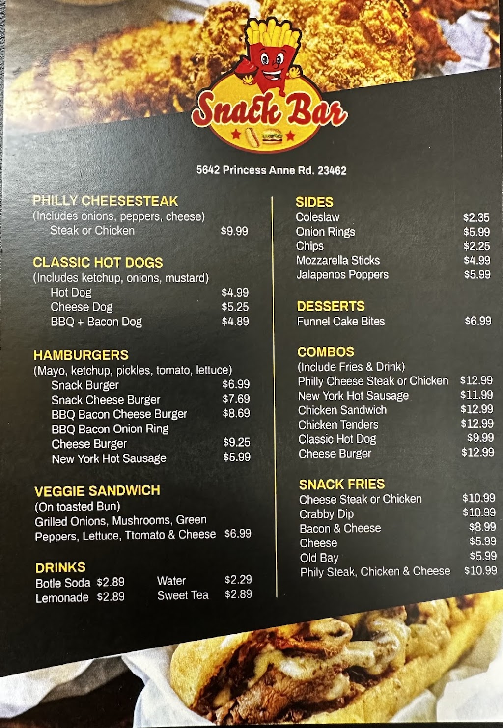 Snack Bar | restaurant | 5642 Princess Anne Rd, Virginia Beach, VA 23462, USA | 7043491647 OR +1 704-349-1647