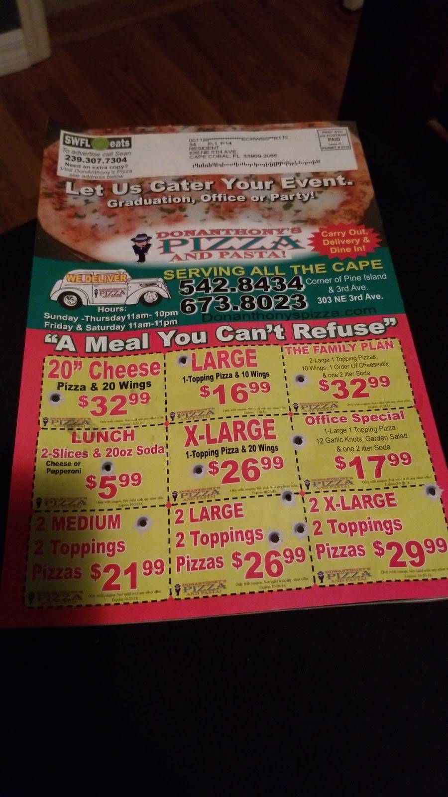 Don Anthonys Pizza and More | restaurant | 303 NE 3rd Ave, Cape Coral, FL 33909, USA | 2396738023 OR +1 239-673-8023