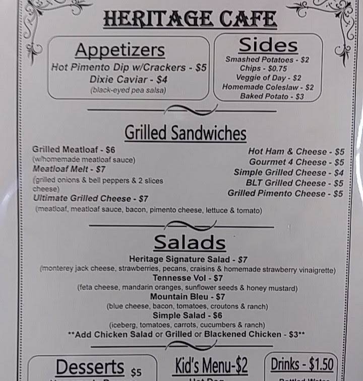 Heritage Cafe & Sweets | restaurant | 113 Old South Church St, Mountain City, TN 37683, USA | 4352012548 OR +1 435-201-2548