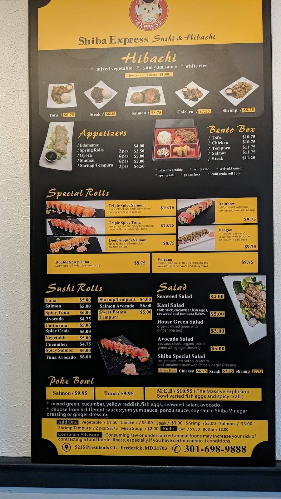 Shiba Express | restaurant | 5215 Presidents Ct, Frederick, MD 21703, USA | 3016989888 OR +1 301-698-9888