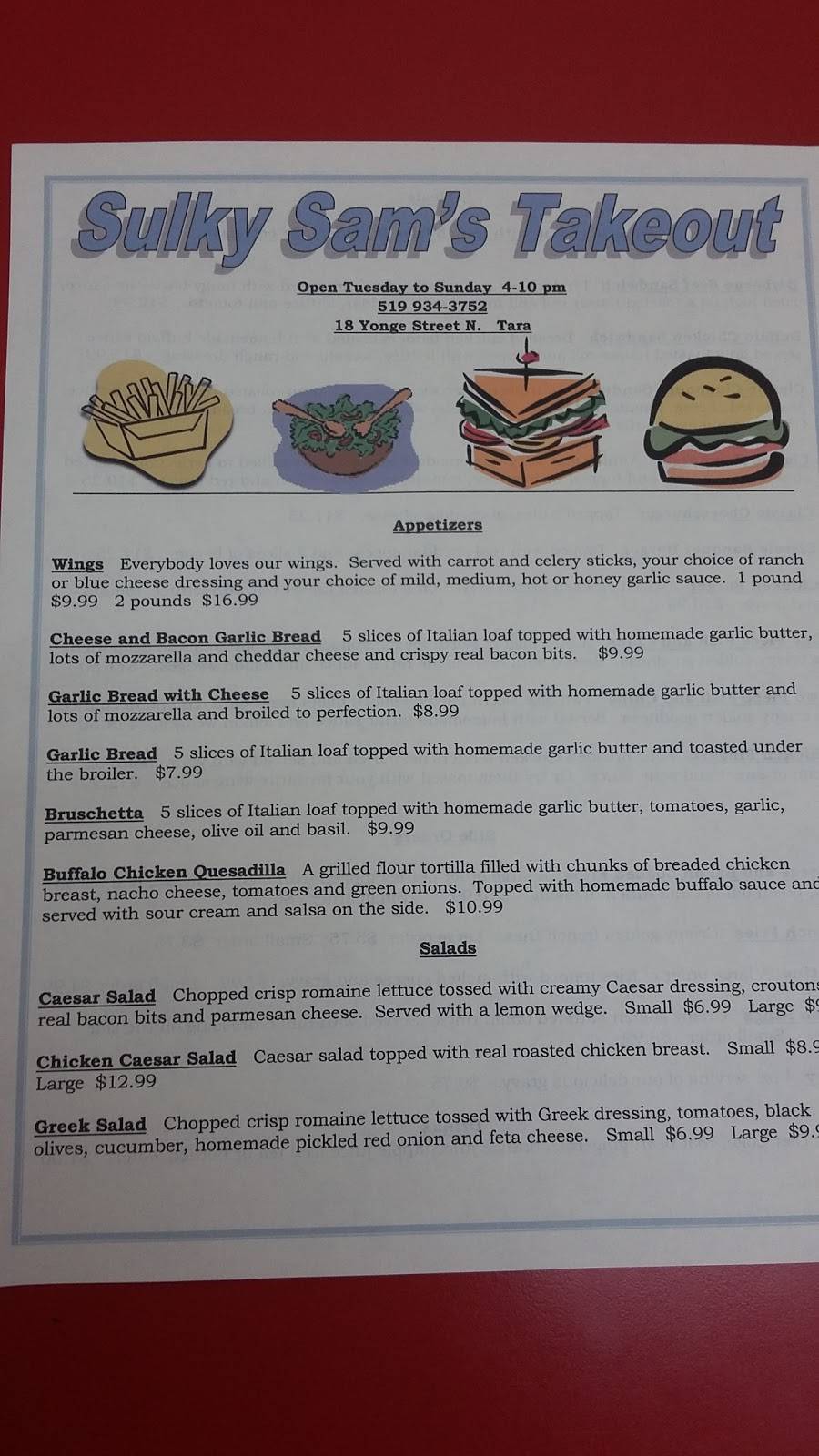 Sulky Sams Restaurant & Sports | restaurant | 18 Yonge St N, Tara, ON N0H 2N0, Canada | 5199343752 OR +1 519-934-3752