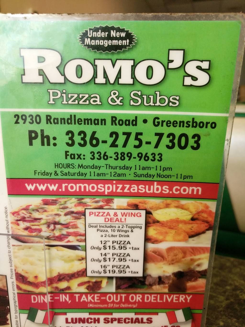 Romos Pizza | restaurant | 2930 Randleman Rd, Greensboro, NC 27406, USA | 3362757303 OR +1 336-275-7303