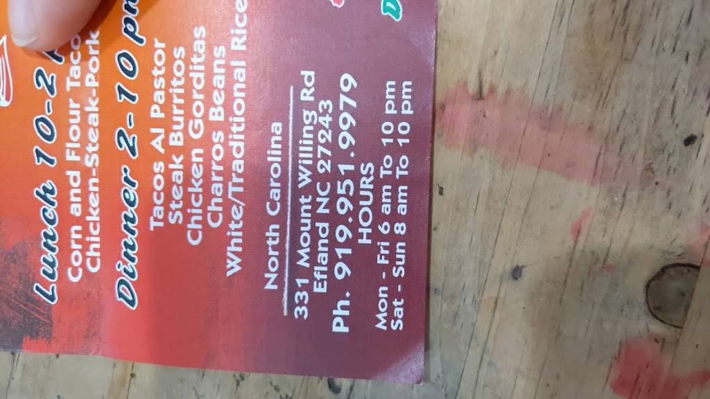 El Rancho | restaurant | 331 Mt Willing Rd, Efland, NC 27243, USA | 9199519979 OR +1 919-951-9979
