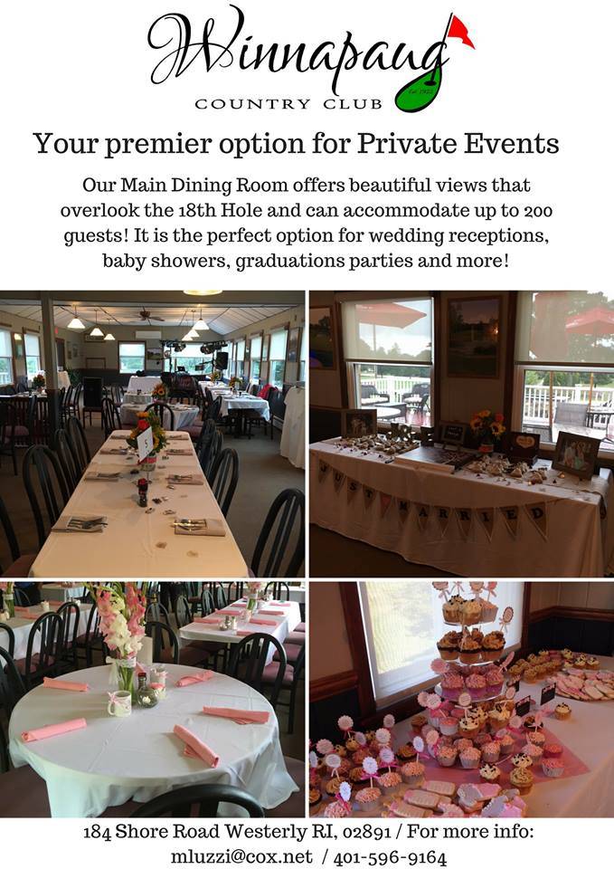 Winnapaug Country Club Restaurant | restaurant | 184 Shore Rd Suite 1, Westerly, RI 02891, USA | 4015969164 OR +1 401-596-9164