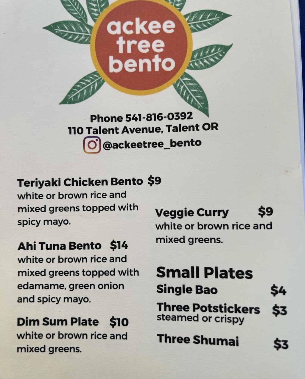 Ackee Tree Bento | restaurant | 110 Talent Ave, Talent, OR 97540, USA | 5418160392 OR +1 541-816-0392