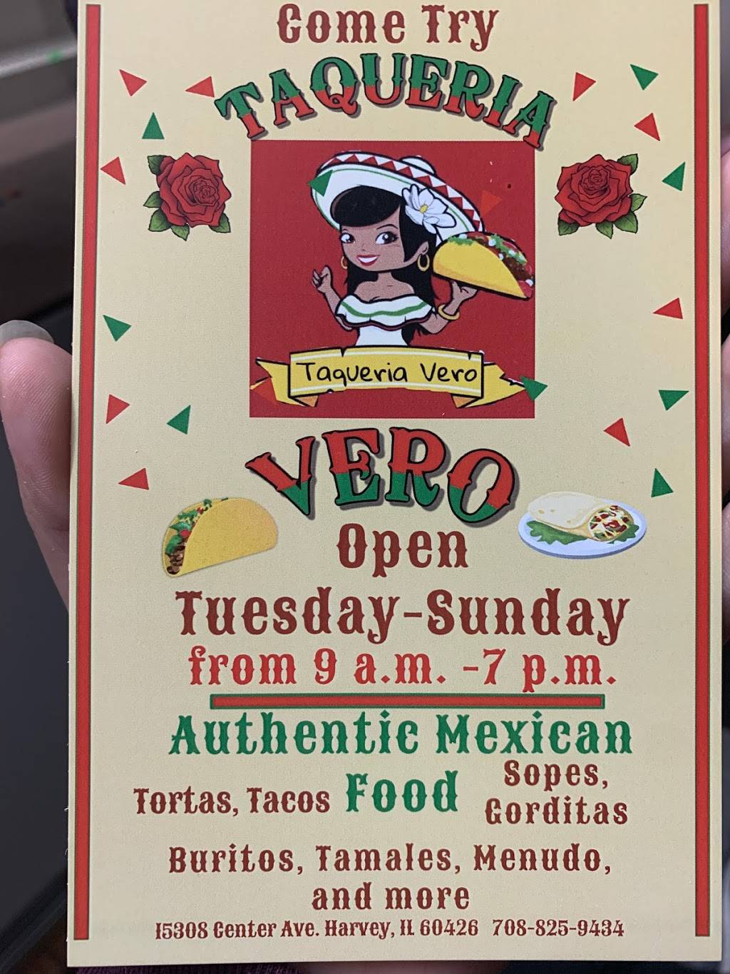 Taqueria Vero | restaurant | 15308 Center Ave, Harvey, IL 60426, USA | 7088259434 OR +1 708-825-9434