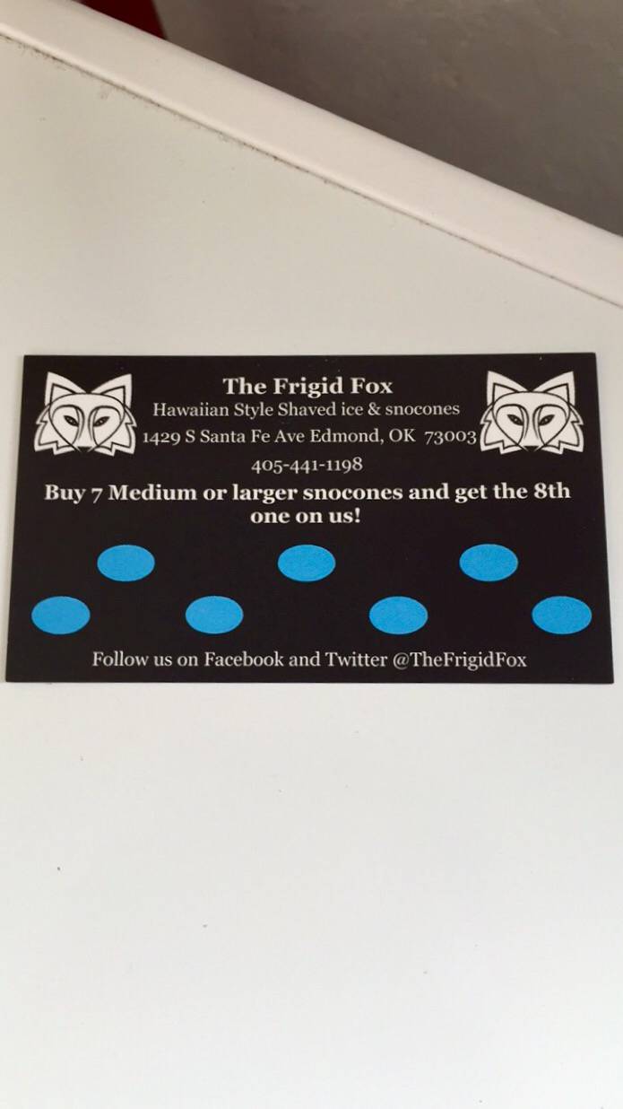 The Frigid Fox Shaved ice | restaurant | 1429 S Santa Fe Ave, Edmond, OK 73003, USA | 4053130071 OR +1 405-313-0071