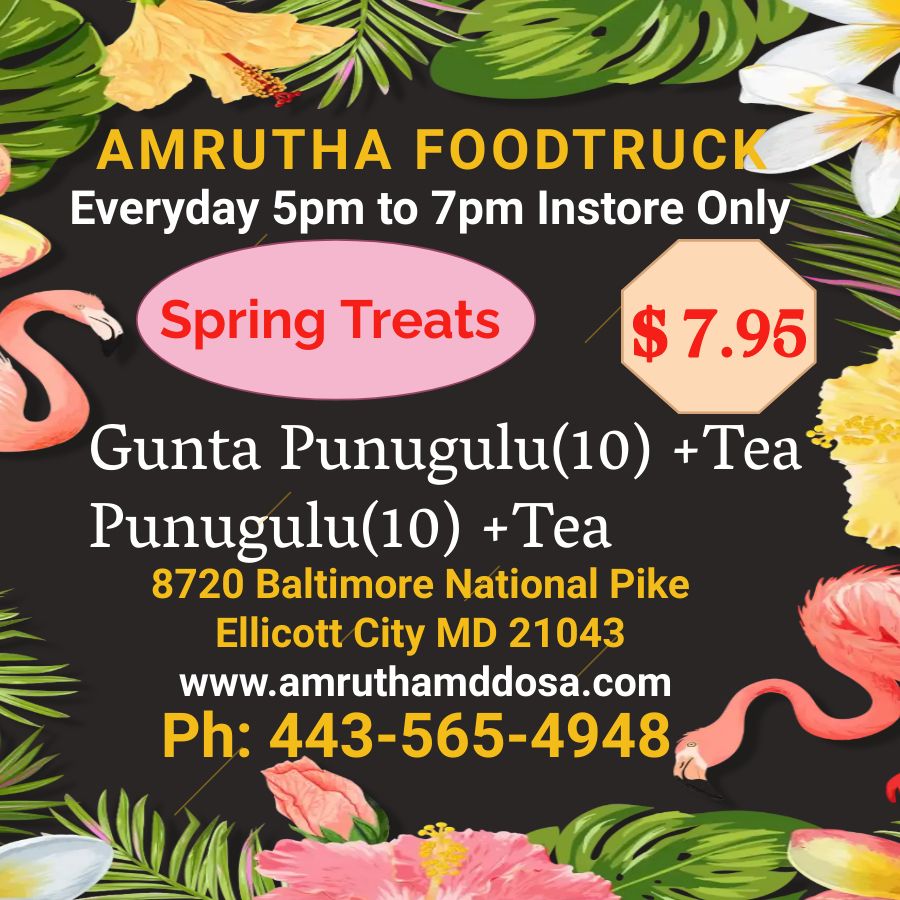 Amrutha Food Truck | restaurant | 8720 Baltimore National Pike, Ellicott City, MD 21043, USA | 4435654948 OR +1 443-565-4948