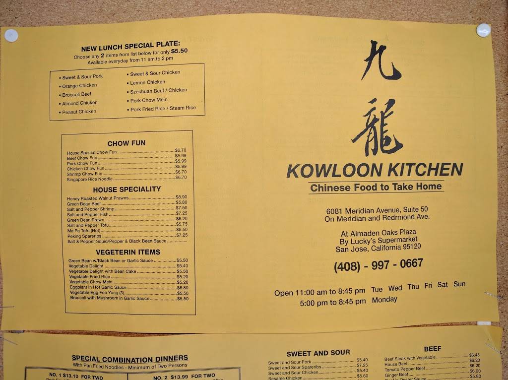 Kowloon Kitchen Take Out | meal takeaway | 6081 Meridian Ave #50, San Jose, CA 95120, USA | 4089970667 OR +1 408-997-0667