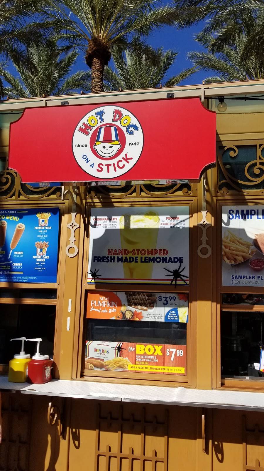Hot Dog on a Stick | restaurant | 6649 Las Vegas Blvd South E100, Kiosk No. K-1, Las Vegas, NV 89119, USA | 7025869044 OR +1 702-586-9044