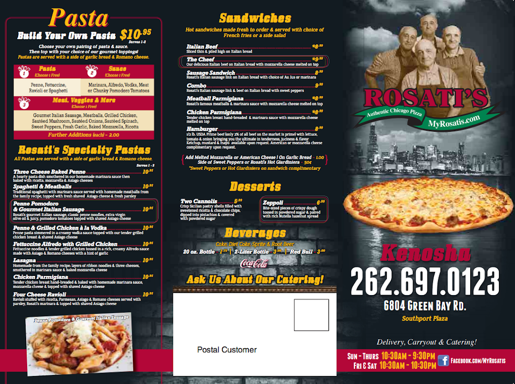Rosatis Pizza | restaurant | 6804 Green Bay Rd #120, Kenosha, WI 53142, USA | 2626970123 OR +1 262-697-0123