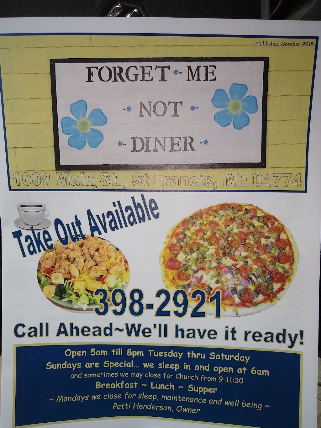 Forget Me Not Diner | restaurant | 1029 Main St, St Francis, ME 04774, USA | 2073982921 OR +1 207-398-2921