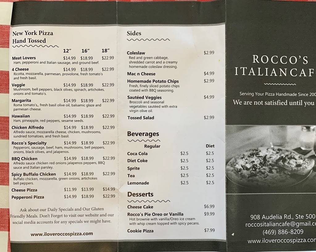 Rocco’s Italian Cafe | restaurant | 908 Audelia Rd, Richardson, TX 75081, USA | 4698868209 OR +1 469-886-8209