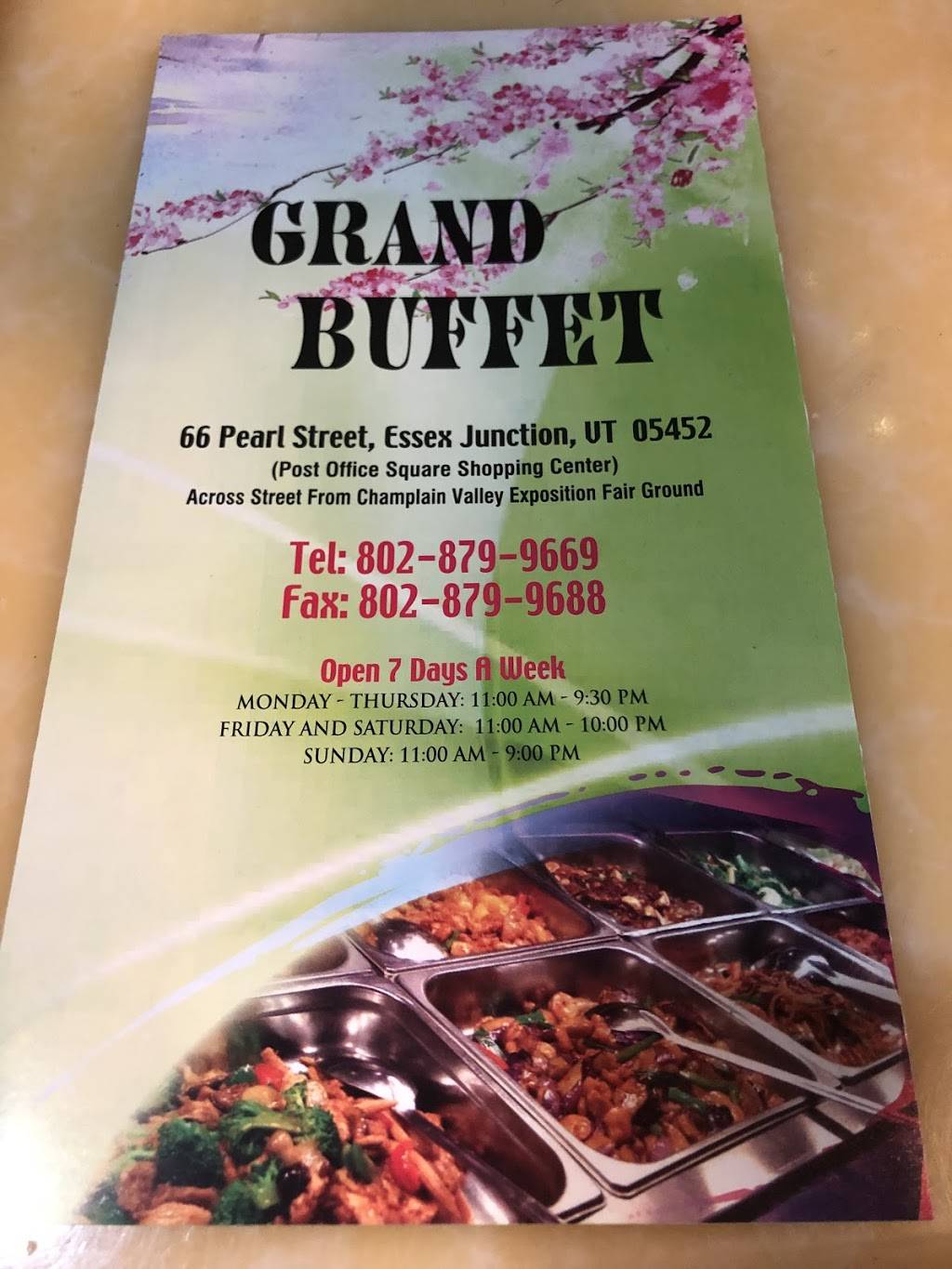 Grand Buffet | restaurant | 66 Pearl St, Essex Junction, VT 05452, USA | 8028799669 OR +1 802-879-9669