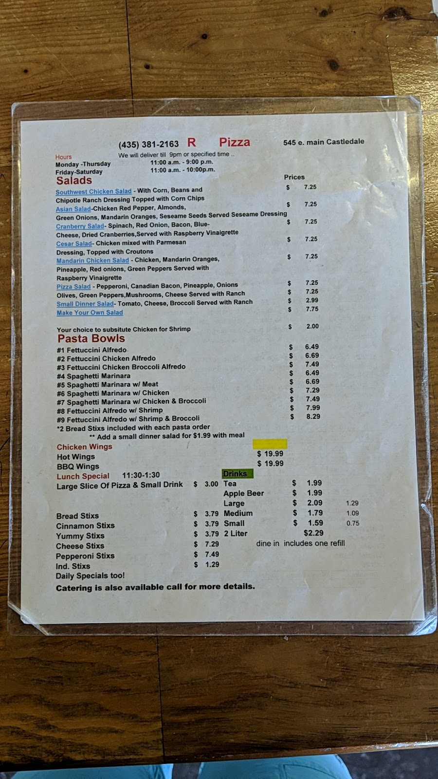 R Pizza Place | restaurant | 555 E Main St, Castle Dale, UT 84513, USA | 4353812163 OR +1 435-381-2163