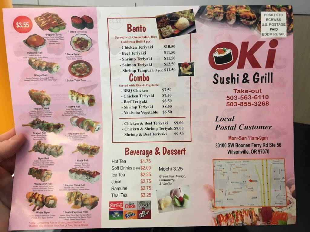 oki sushi & grill | restaurant | 30100 SW Boones Ferry Rd ste 56, Wilsonville, OR 97070, USA | 5035636110 OR +1 503-563-6110