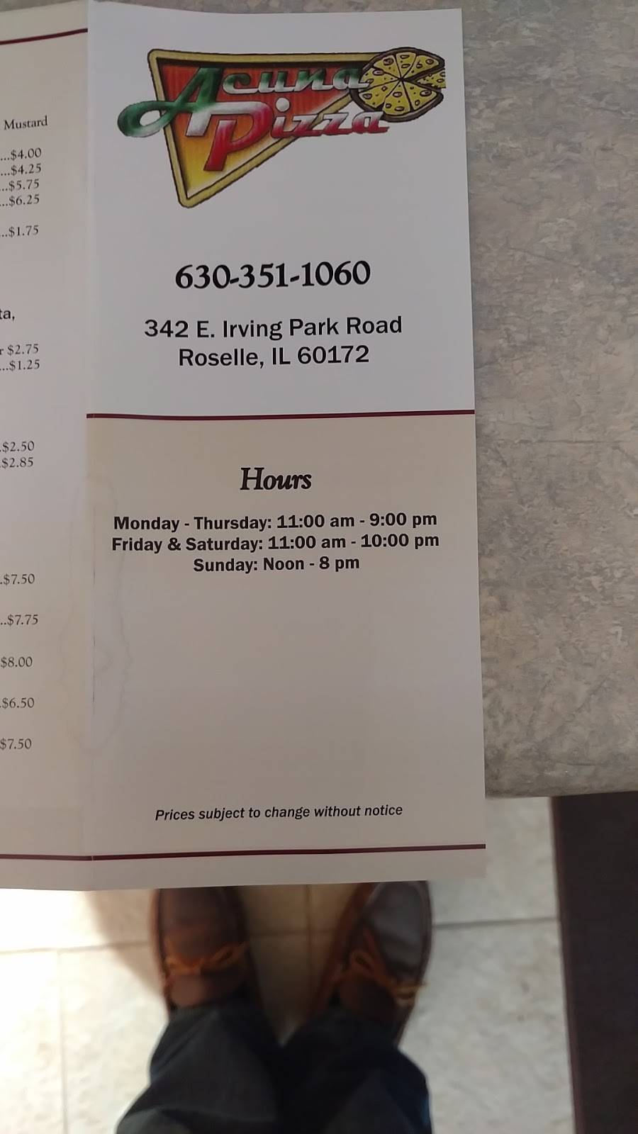 Acuna Pizza | meal takeaway | 342 E Irving Park Rd, Roselle, IL 60172, USA | 6303511060 OR +1 630-351-1060