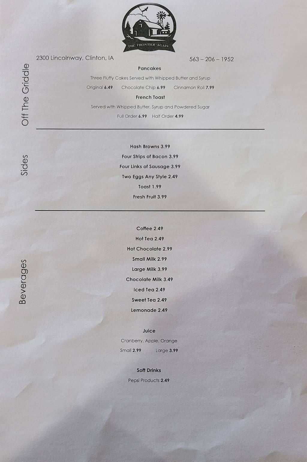The Frontier Again | restaurant | 2300 Lincoln Way, Clinton, IA 52732, USA | 5632061952 OR +1 563-206-1952