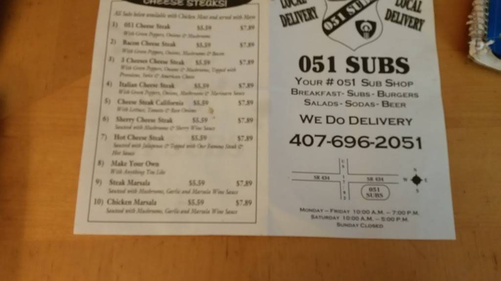 051 Subs | restaurant | 895 W State Rd 434, Winter Springs, FL 32708, USA | 4076962051 OR +1 407-696-2051
