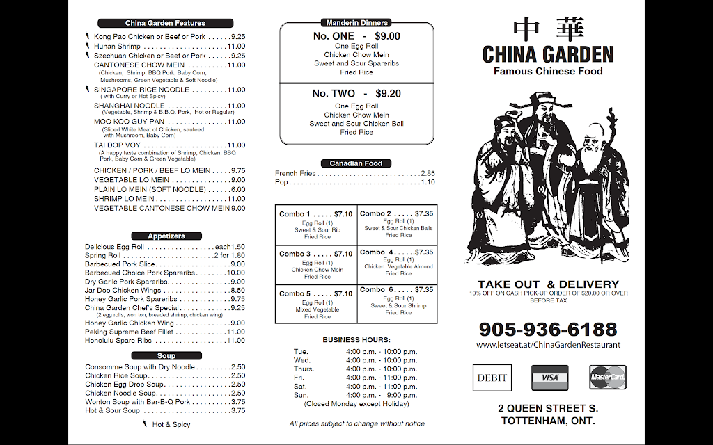 China Garden | restaurant | 2 Queen St S, Tottenham, ON L0G 1W0, Canada | 9059366188 OR +1 905-936-6188