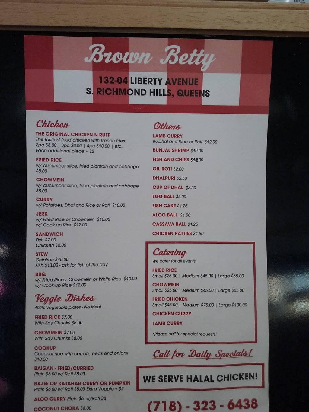 Brown Betty | restaurant | 132-04 Liberty Ave, South Richmond Hill, NY 11419, USA | 7183236438 OR +1 718-323-6438