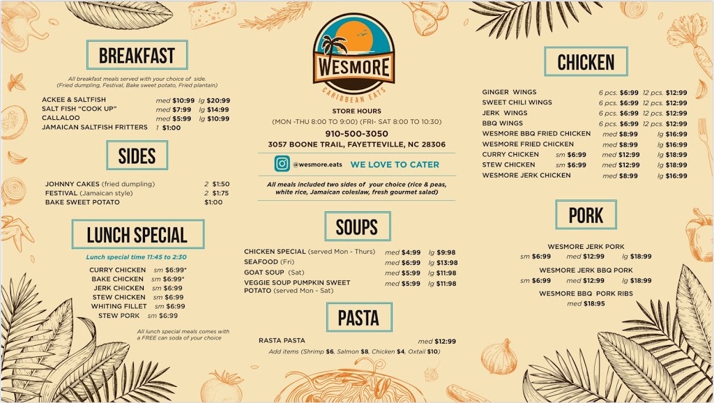 Wesmore | restaurant | 3057 Boone Trail, Fayetteville, NC 28306, USA | 9105003050 OR +1 910-500-3050