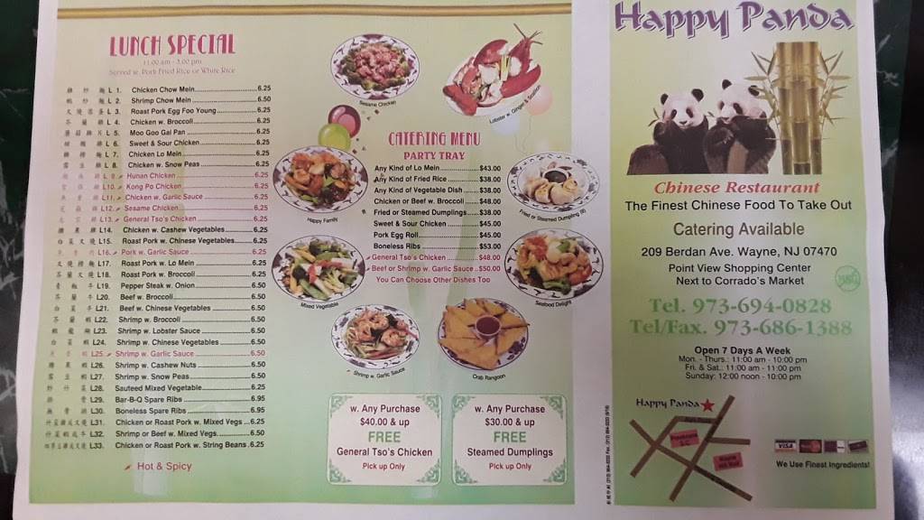 Happy Panda | restaurant | 209 Berdan Ave, Wayne, NJ 07470, USA | 9736940828 OR +1 973-694-0828