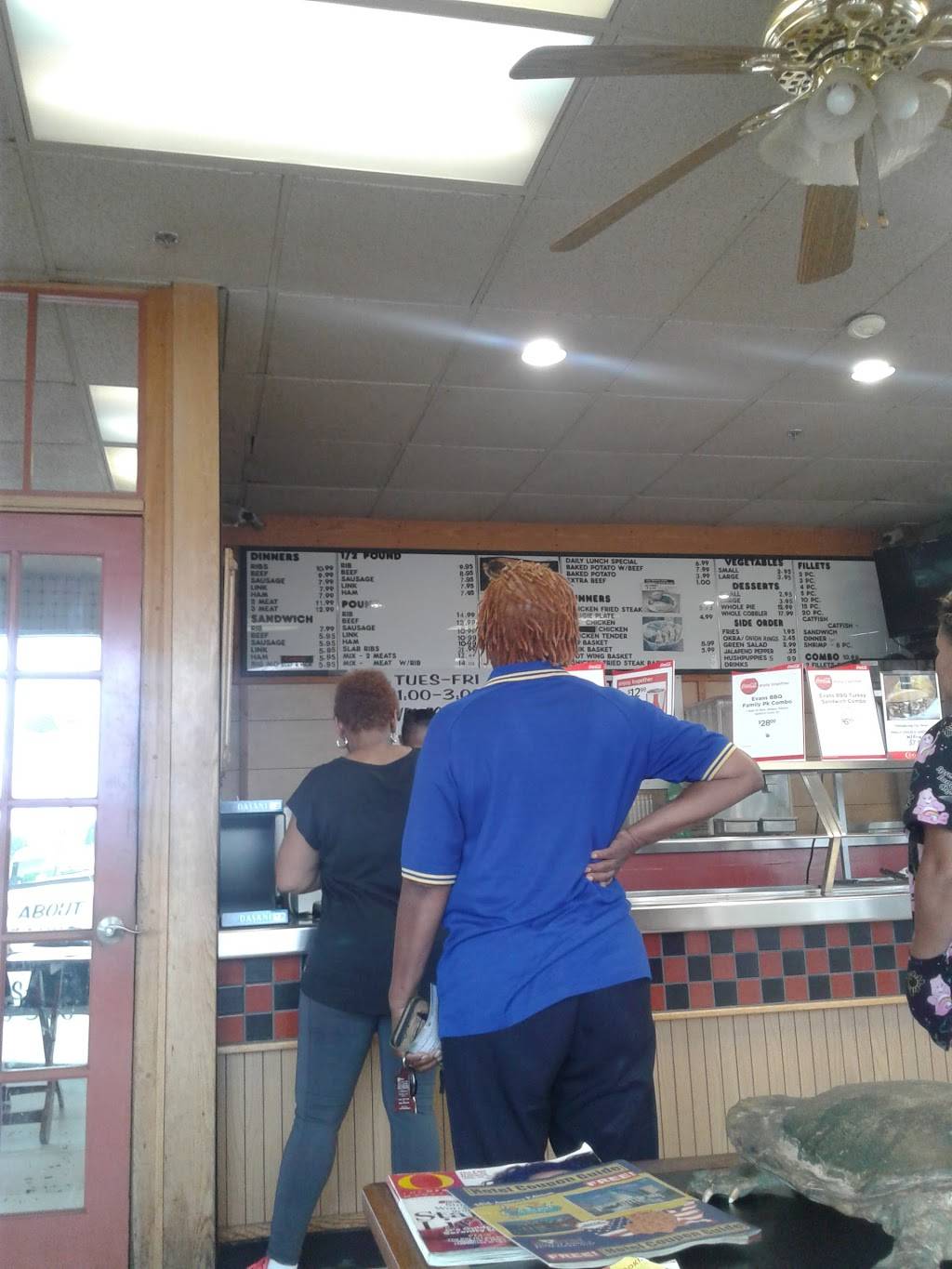 EVANS BAR B QUE SEAFOOD & CATFISH | restaurant | 1100 E Pleasant Run Rd #120, DeSoto, TX 75115, USA | 9722741972 OR +1 972-274-1972