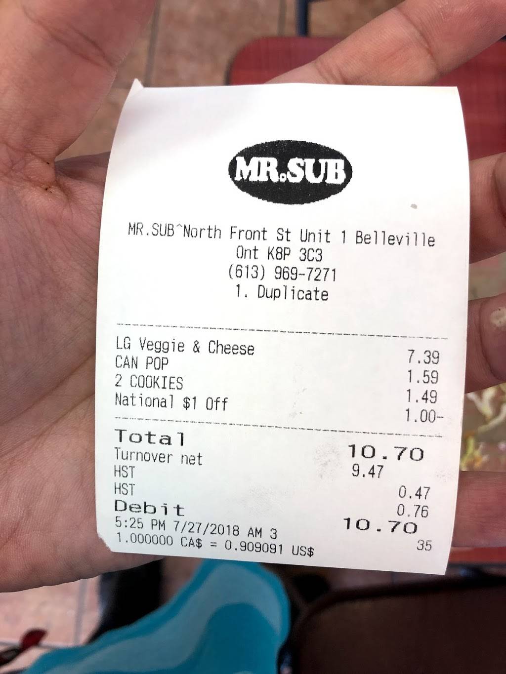 Mr.Sub | restaurant | 243 N Front St, Belleville, ON K8P 3C3, Canada | 6139697271 OR +1 613-969-7271