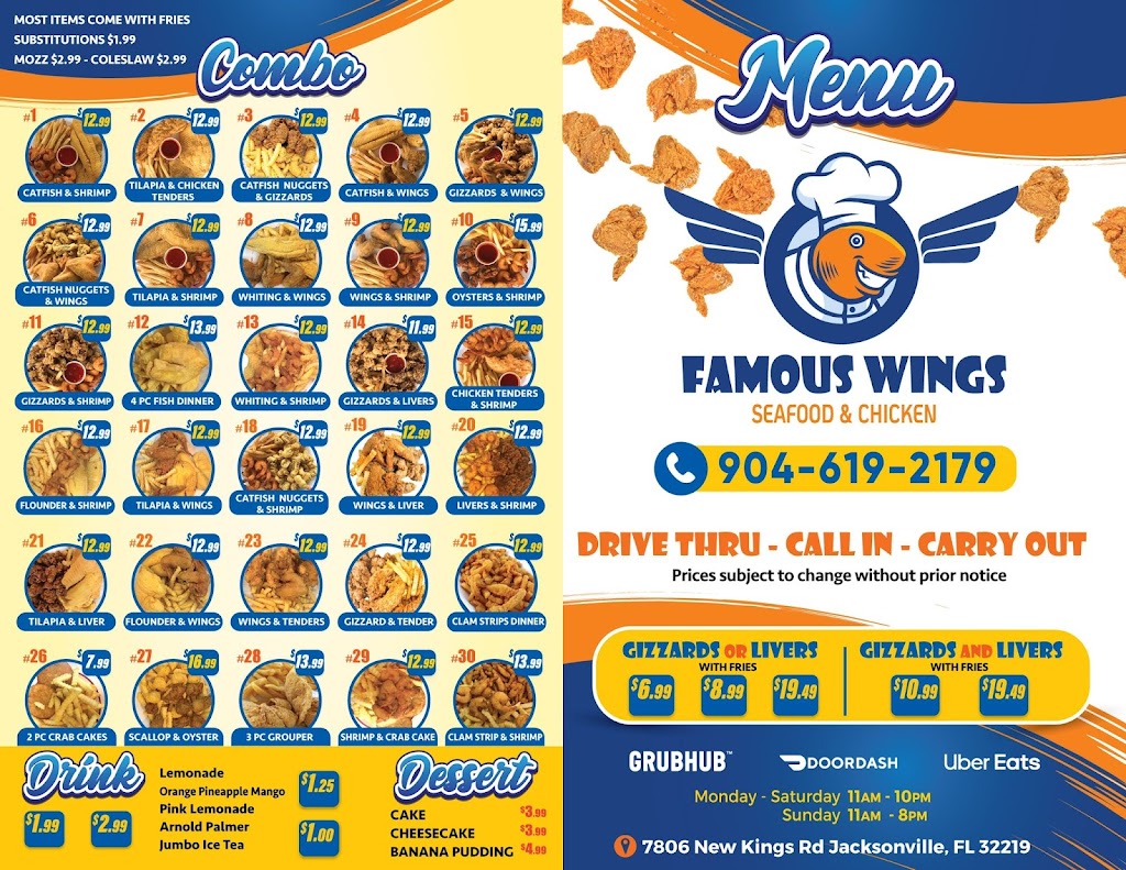Famous wings | restaurant | 7806 New Kings Rd, Jacksonville, FL 32219, USA | 9046192179 OR +1 904-619-2179