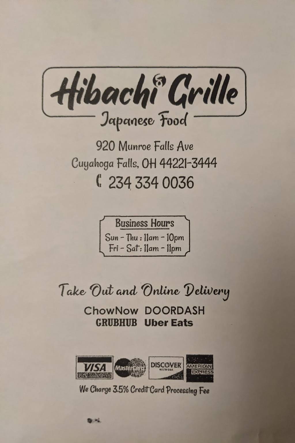 Hibachi Grille | restaurant | 920 Munroe Falls Ave, Cuyahoga Falls, OH 44221, USA | 2343340036 OR +1 234-334-0036