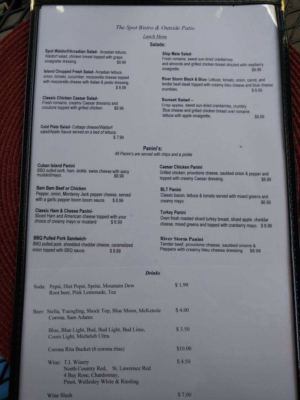 The Spot Bistro & Patio | restaurant | 35-79 James St, Alexandria Bay, NY 13607, USA | 3154825014 OR +1 315-482-5014