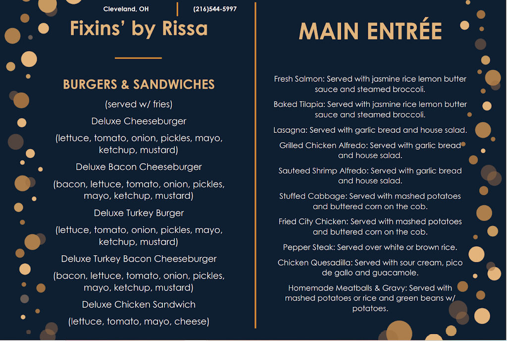 Fixins by Rissa | restaurant | 2526 E 36th St, Cleveland, OH 44115, USA | 2165445997 OR +1 216-544-5997