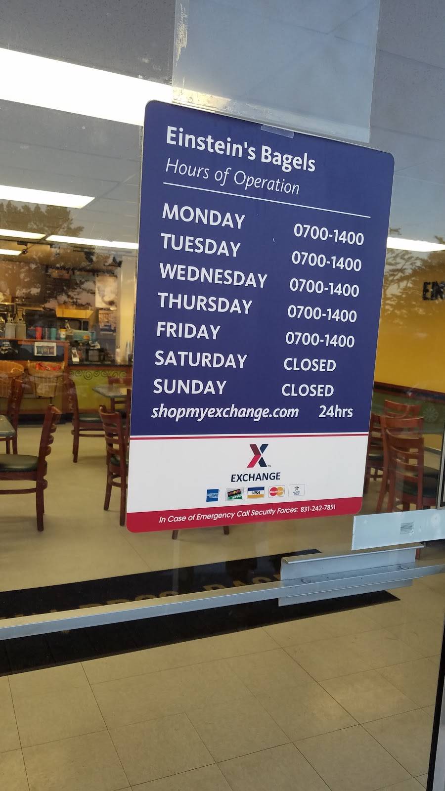 Einstein Bros. Bagels | bakery | 517 Pvt Bolio Rd, Monterey, CA 93940, USA | 8313722234 OR +1 831-372-2234