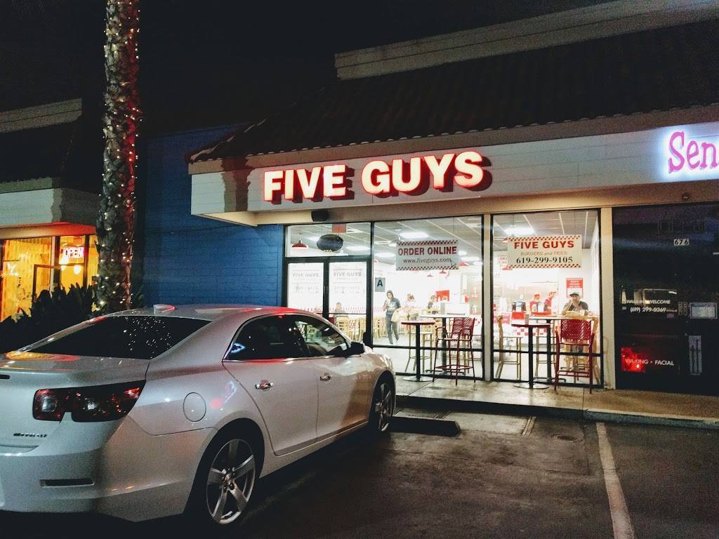 Five Guys | meal takeaway | 670 University Ave, San Diego, CA 92103, USA | 6192999105 OR +1 619-299-9105