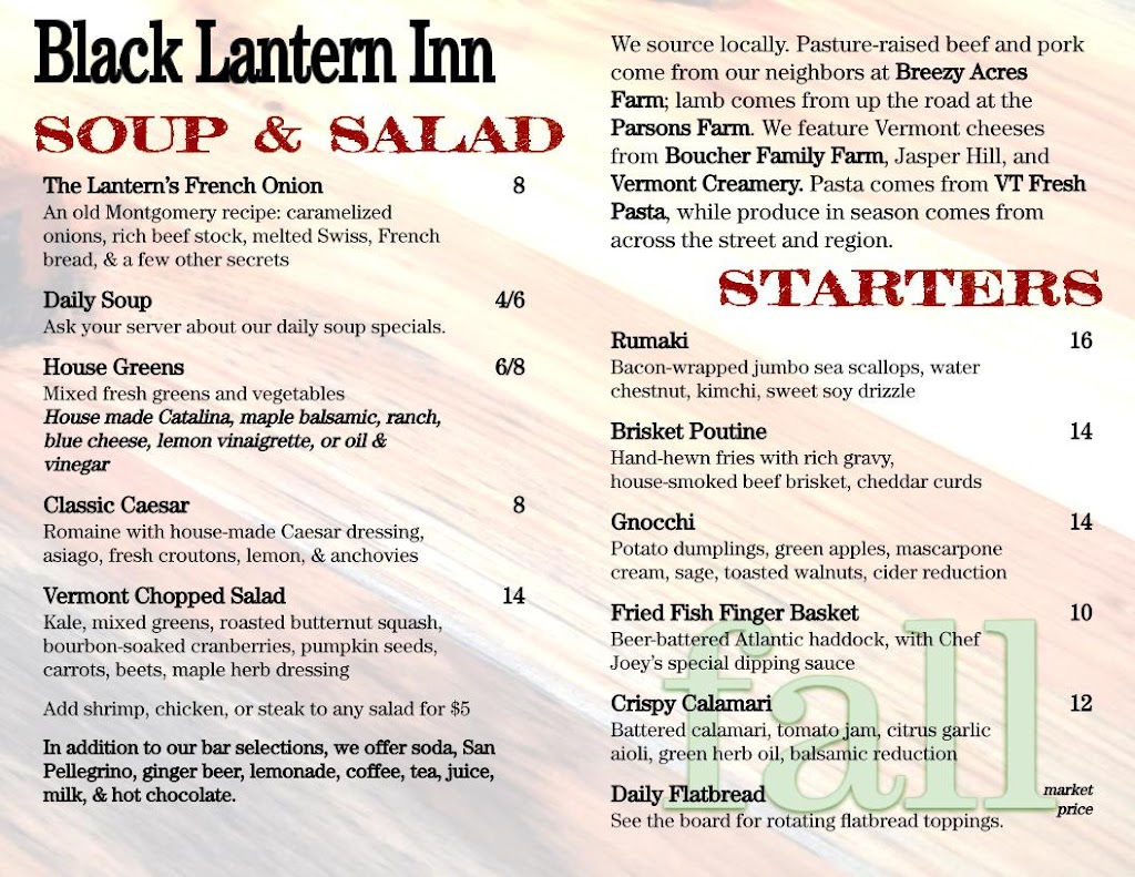 The Black Lantern Inn | restaurant | 2057 N Main St, Montgomery, VT 05470, USA | 8023263269 OR +1 802-326-3269
