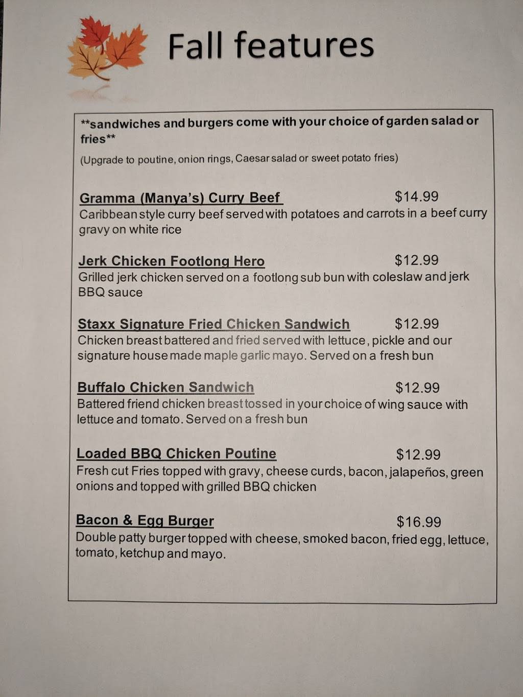 Staxx-Kvv Kitchen & Bar | restaurant | 1233.5 Dillon Rd, Burlington, ON L7M 1K6, Canada | 2897752215 OR +1 289-775-2215