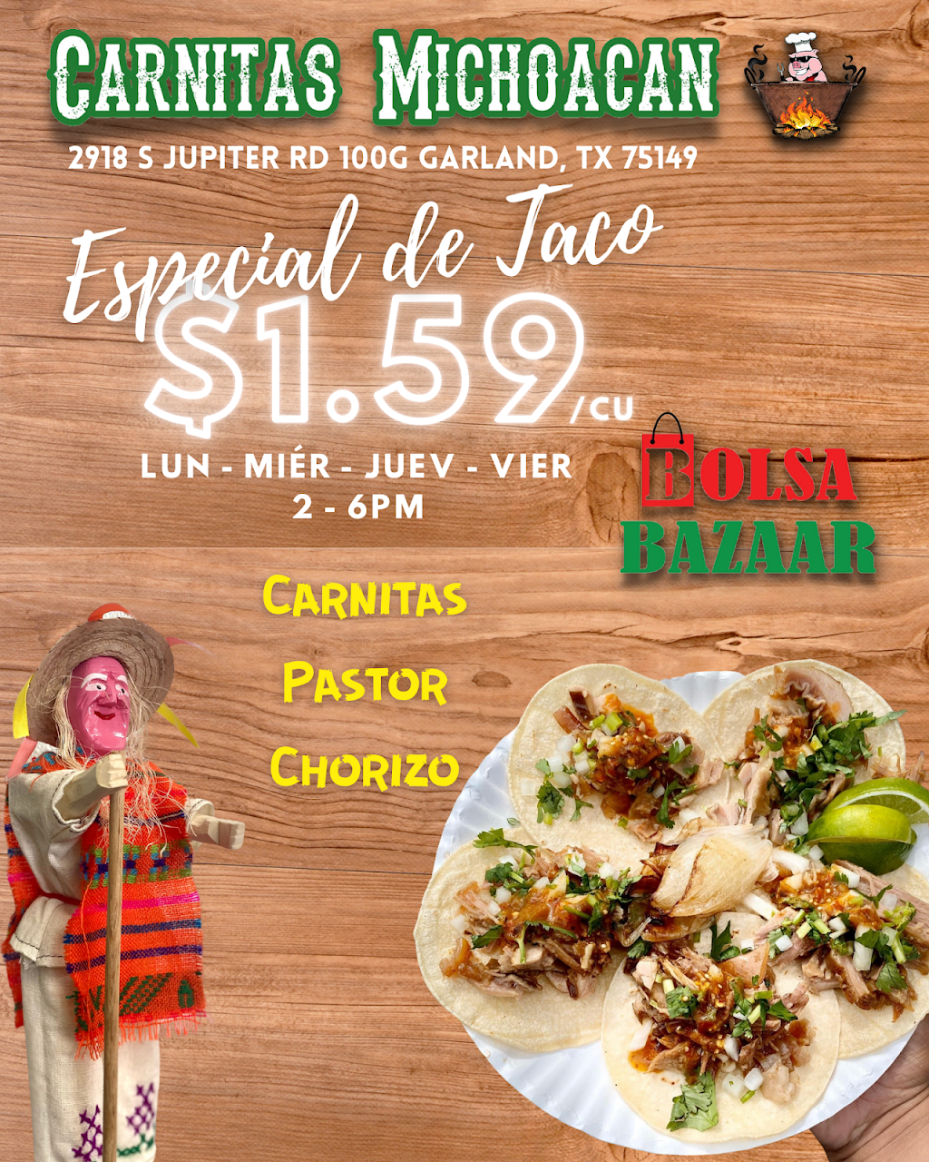 Carnitas Michoacan Pancho | restaurant | 2918 S Jupiter Rd 100 G, Garland, TX 75041, USA | 9728911925 OR +1 972-891-1925
